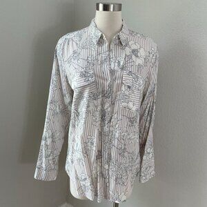 Express City Shirt Womens Large Floral Stripe Button Up Blouse Roll Tab Sleeve